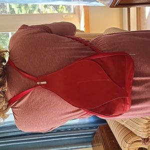 CUSTOM-MADE GENUINE LEATHER BACK PACK PURSE, CANDY APPLE  RED, MADE IN Italy.